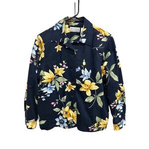 Alfred Dunner Petite Navy Floral Button-Up Jacket SZ 8P Coastal Grandma Workwear